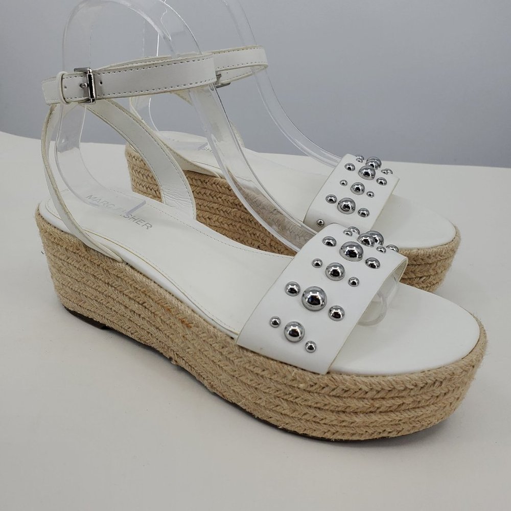 Marc Fisher White Studded Espadrille Wedge Sandals